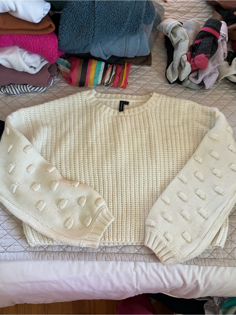 moon & madison Cream Chunky Knit Crewneck Sweater